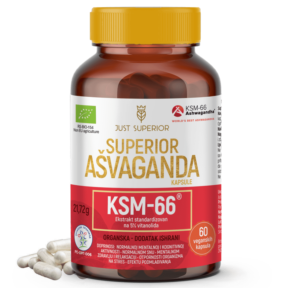 Organski Ašvaganda Ekstrakt KSM-66 Just Superior - 60 Veganskih Kapsula